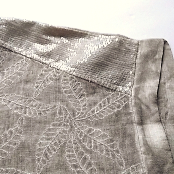 LINEN MIDI DRESS SHIFT by Italy's Lungo L' Arno Taupe Cream Hi-Lo Hem Size Large - Picture 3 of 7